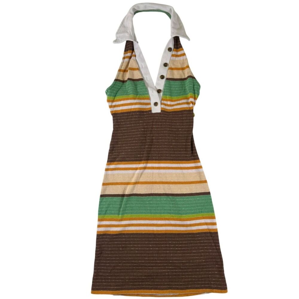 Urban Outfitters Brown Striped Mini Halter Dress Size XS